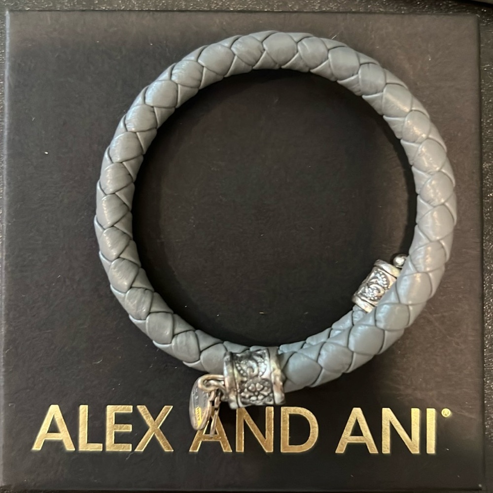Alex and Ani Vintage 66 Gray Leather bracelet